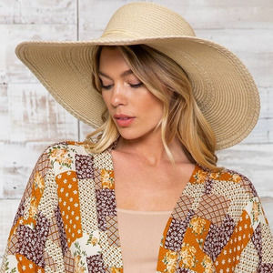 NEW Natural Raffia Woven Floppy Sun Hat in Beige Adjustable Crush Proof